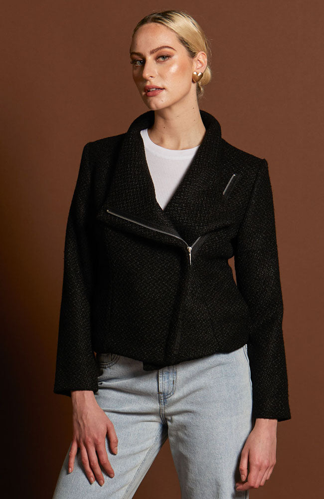 Hazy Shade Biker Jacket Black Boucle by Fate and Becker Harlow North