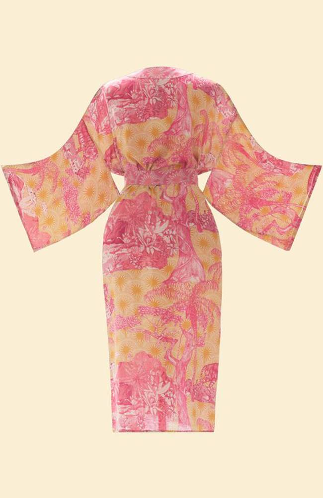 Tropical Toile Kimono Gown - Pineapple & Raspberry