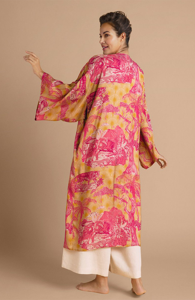 Tropical Toile Kimono Gown - Pineapple & Raspberry