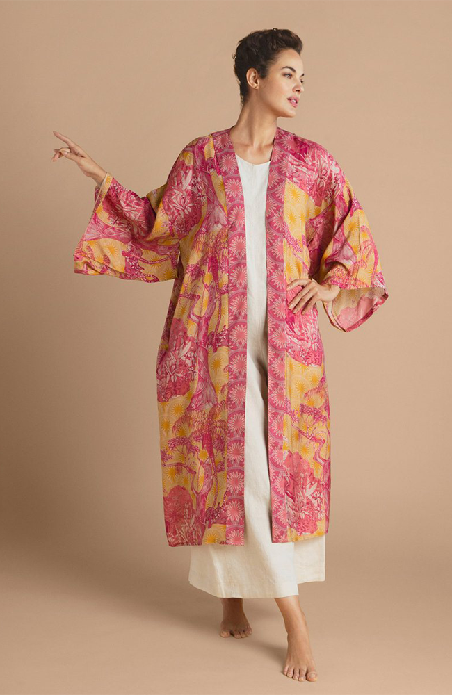 Tropical Toile Kimono Gown - Pineapple & Raspberry