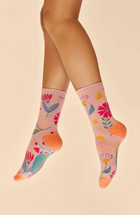 Watercolour Flowers Ankle Socks - Petal