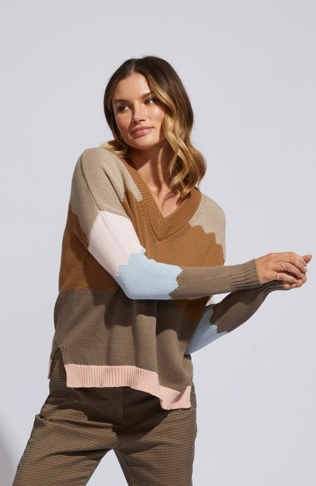 Ziggy Zag V Neck Jumper - Neutrals