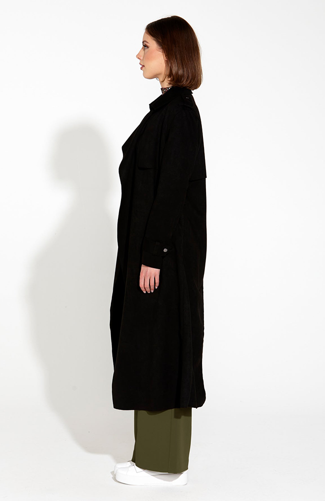 Bombshel Suede Trench Coat - Black