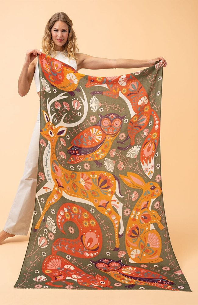 Printed Scarf - Folk Art Forest