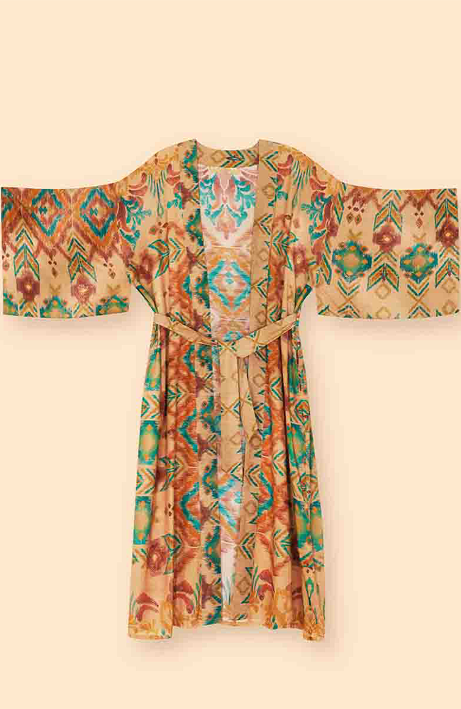 Ikat Kimono Gown - Warm Cream