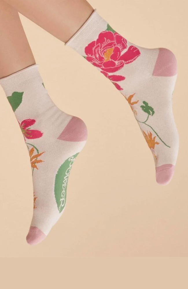 Tropical Floral Ankle Socks - Coconut