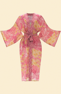 Tropical Toile Kimono Gown - Pineapple & Raspberry