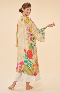 Tropical Flora and Fauna Kimono Gown in Coconut