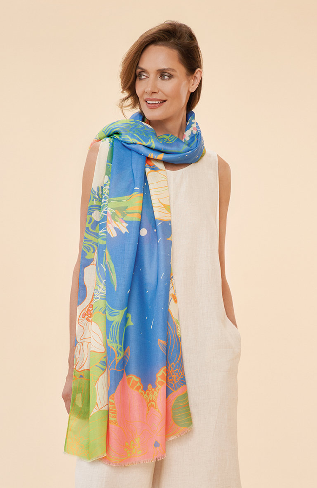 Printed Hummingbird Scarf - Denim