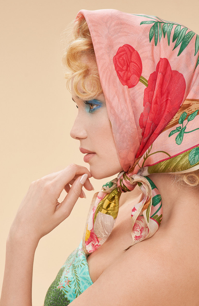 Silk Tropical Floral and Fauna Scarf - Petal