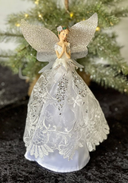 Angel Cone Tree Topper Pearl Silver