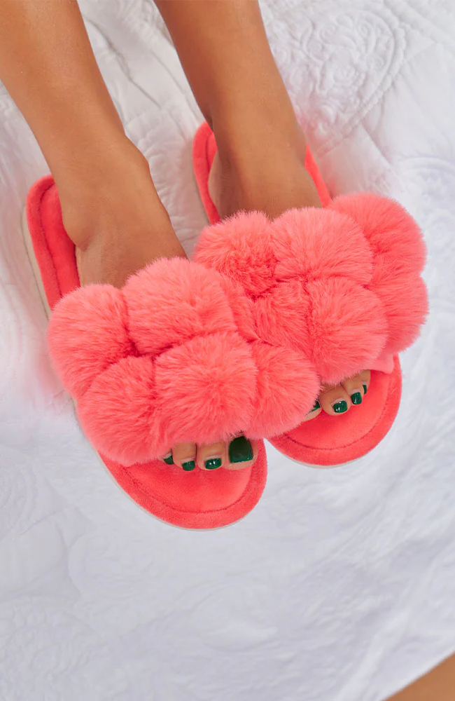 Luxe Pom Pom Slipper - Melon