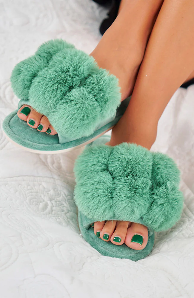 Luxe Pom Pom Slipper - Spearmint