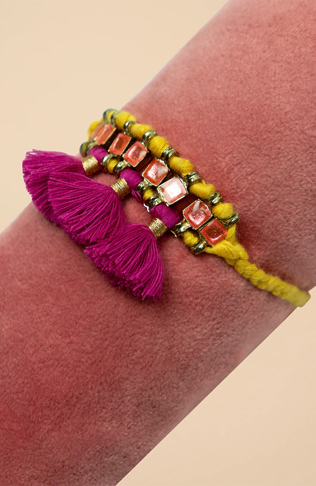 Tasseled Bracelet - Mustard/Fuchsia