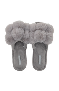 Luxe Pom Pom Slipper - Silver