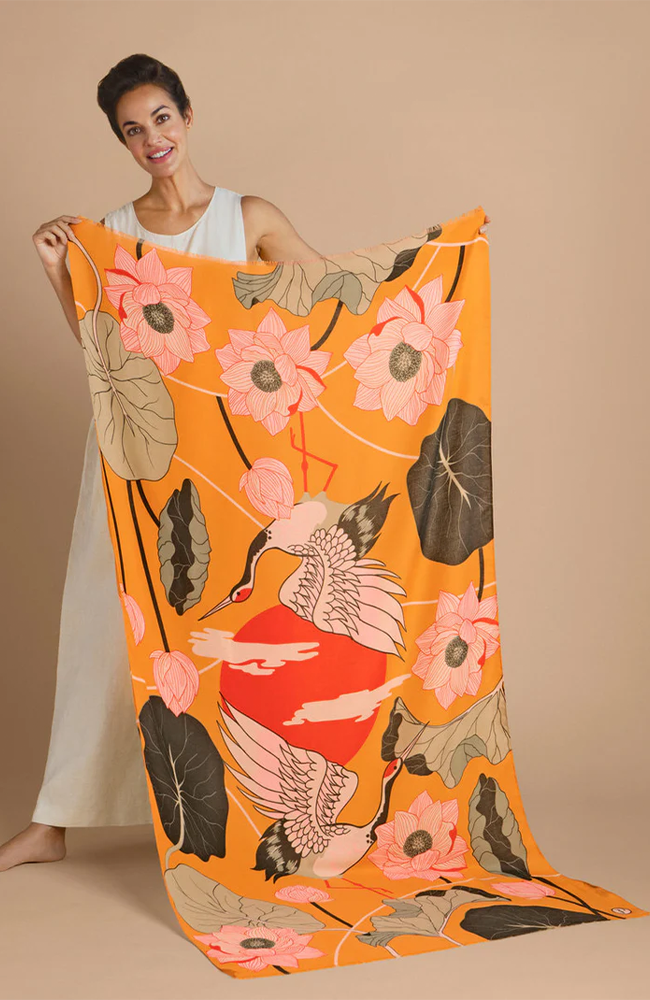 Crane at Sunrise Print Scarf - Mustard