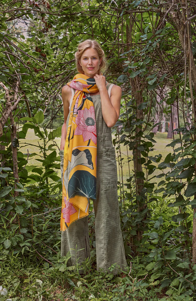 Crane at Sunrise Print Scarf - Mustard