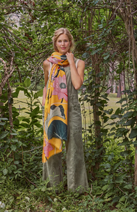 Crane at Sunrise Print Scarf - Mustard