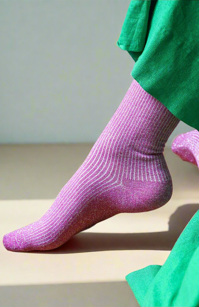 Glitter Lurex Socks - Fuchsia