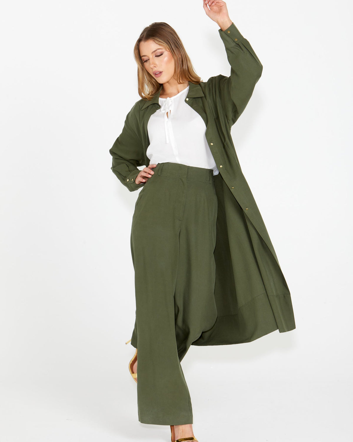 Alter Ego Duster Shirt Dress - Olive