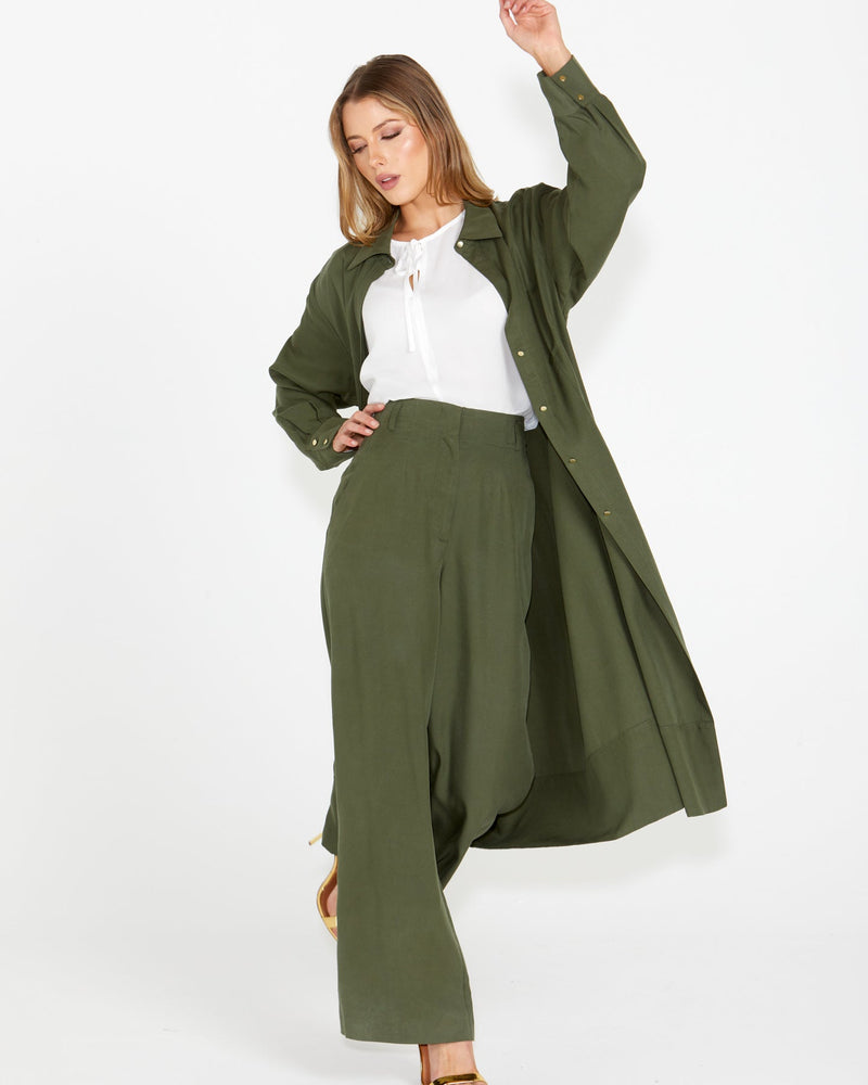 Alter Ego Duster Shirt Dress - Olive