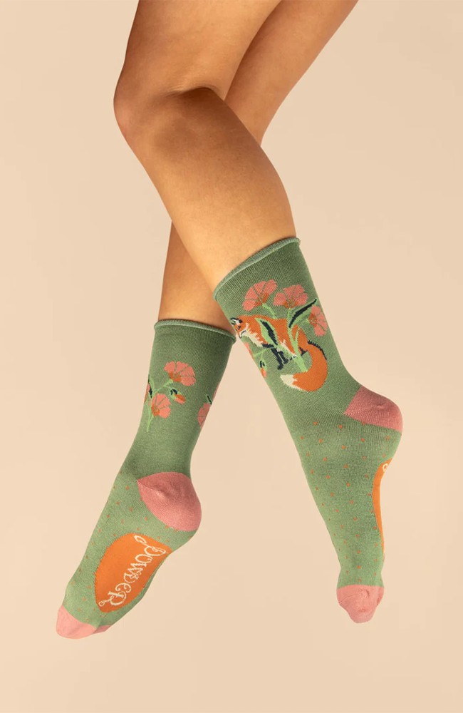 Fox in a Meadow Ankle Socks - Sage