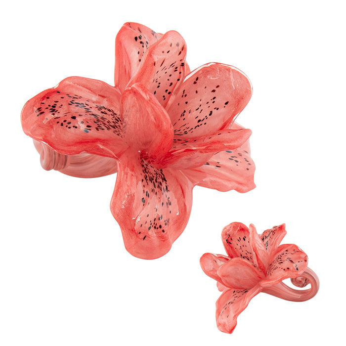 Leesa Pink Glass Flower Black Spots