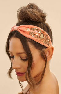 Velvet Embellished Headband - Coral Heart