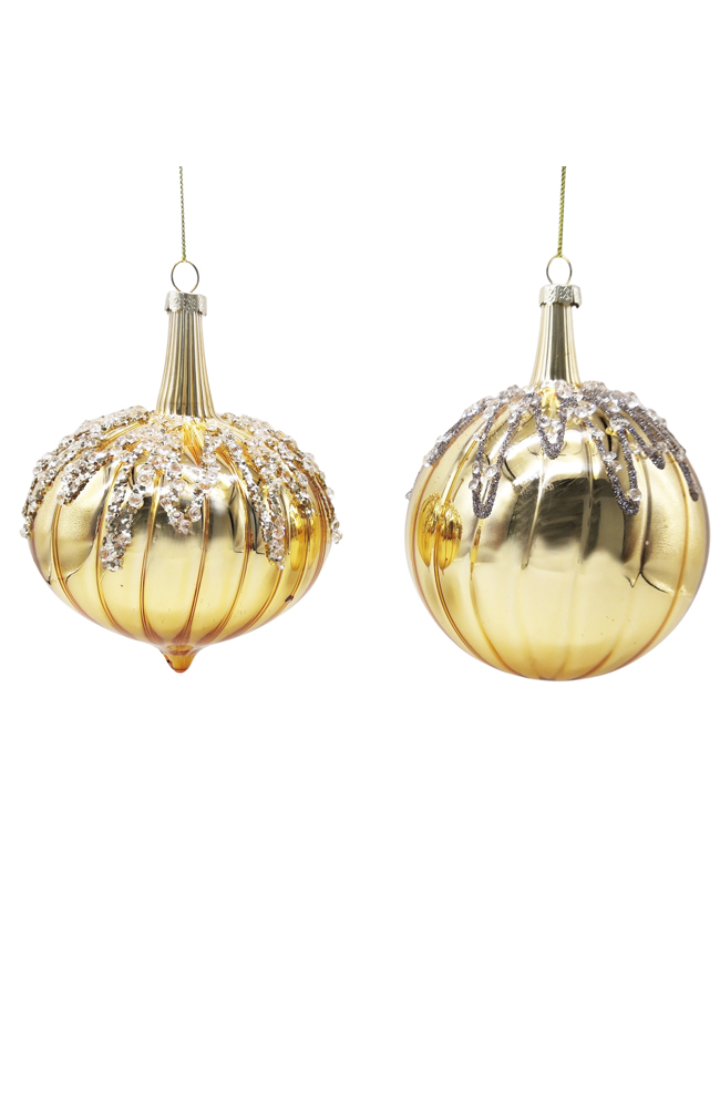 Gold Glitter Onion Hanging Glass Ornament