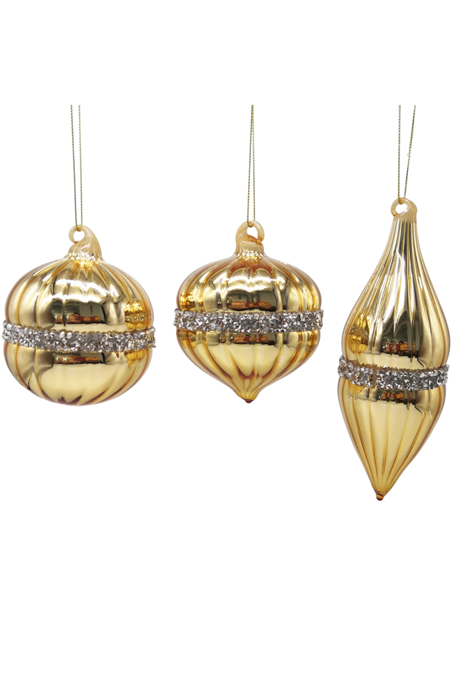 Gold Ribbed Bauble Encrusted