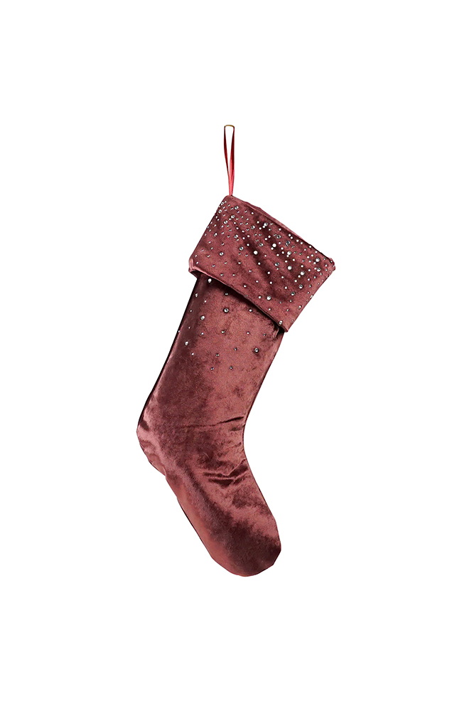 Velvet Diamonte Stocking - Burgundy