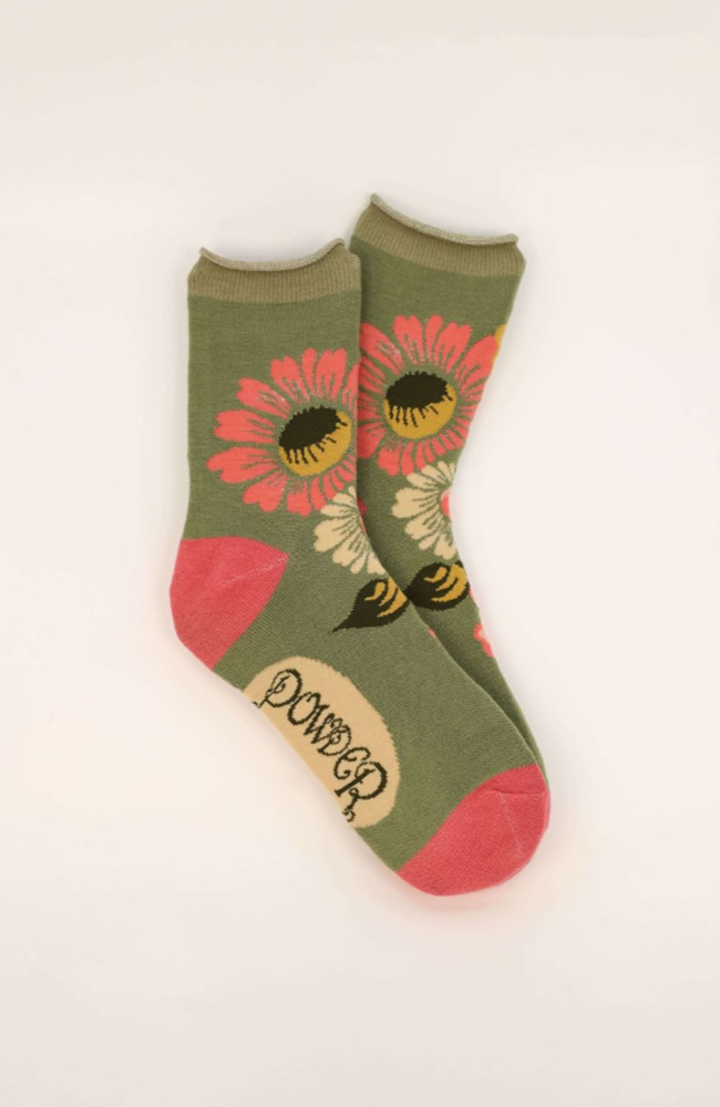 Vintage Flora Ankle Socks - Sage