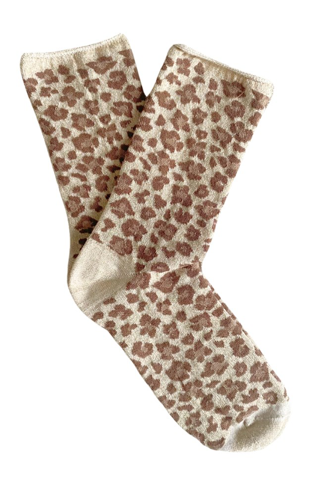 Glitter Lurex Socks - Beige Leopard