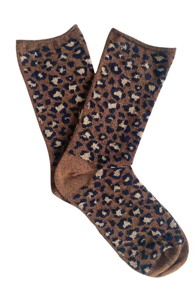 Glitter Lurex Socks - Brown Leopard