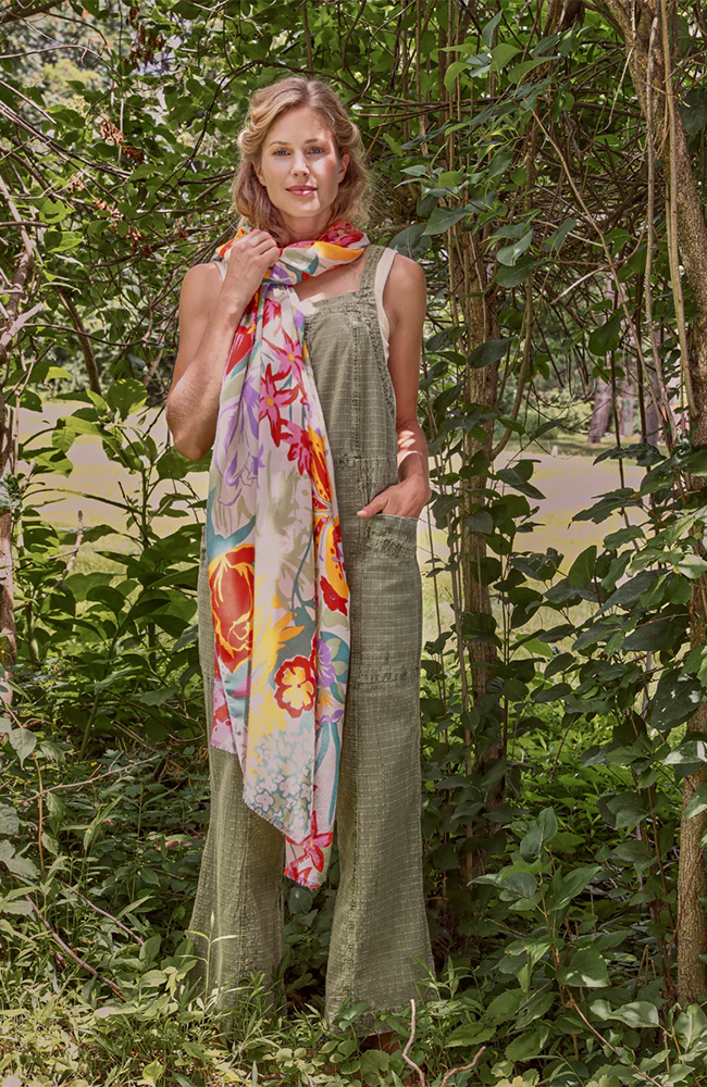 Printed Springtime Wildflowers Scarf - Coconut