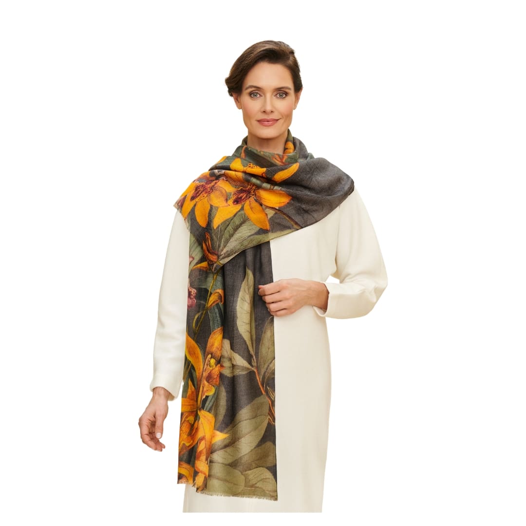 Botany Bliss Wool Wrap Scarf - Charcoal