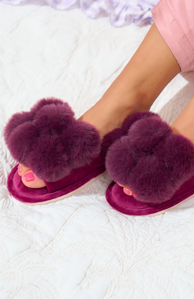 Luxe Pom Pom Slipper - Mulberry