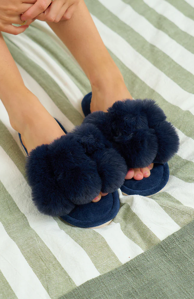 Luxe Pom Pom Slipper - Navy