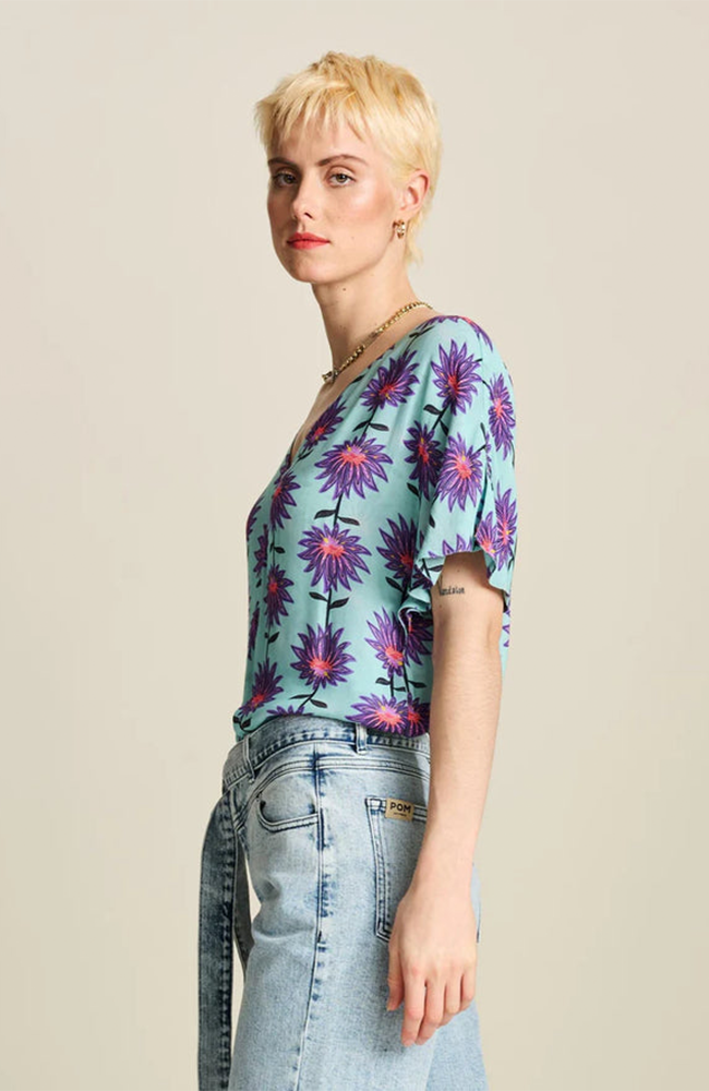 Georgie Flower Top - Aqua