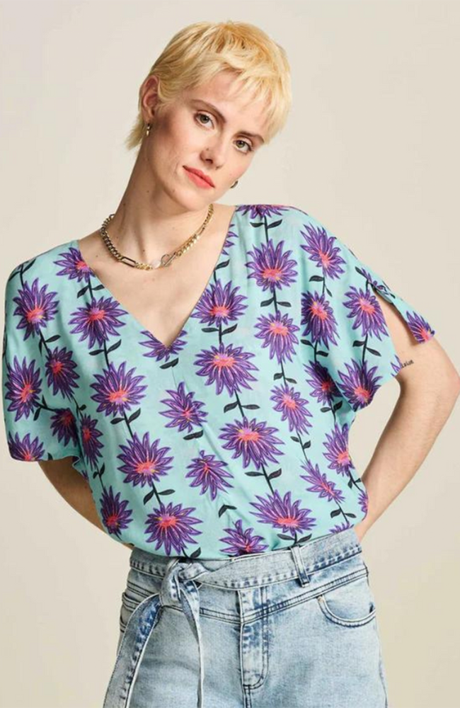 Georgie Flower Top - Aqua