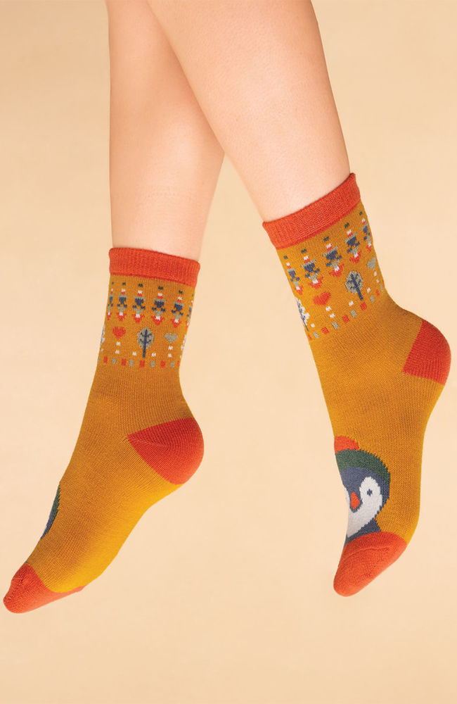 Penguin Knitted Socks - Mustard