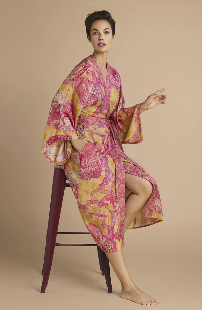 Tropical Toile Kimono Gown - Pineapple & Raspberry