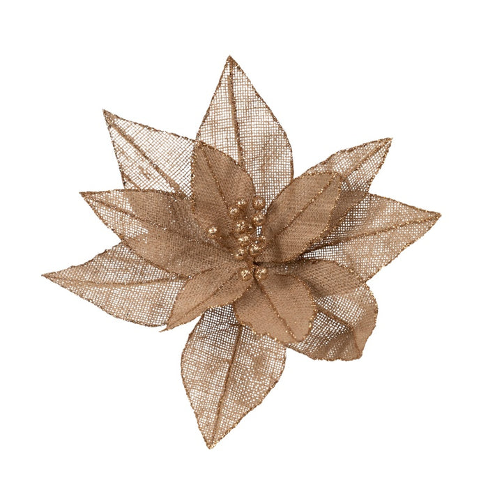 Fabric Clip on Poinsettia Natural Hessian