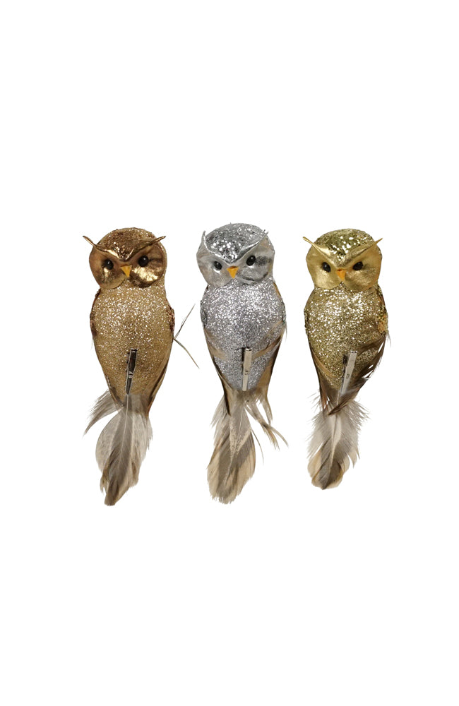 Feather Owl Natural 3 Assorted