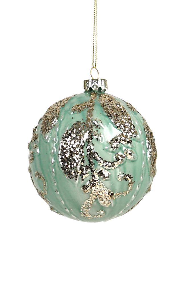 Mint Gold Leaf Bauble Glass